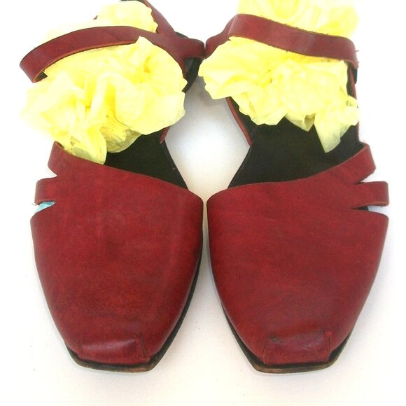 CYDWOQ Vintage "Net" Handmade EcoFriendly Side-Button Red-Leather Flats 9M $339 - Picture 2 of 9